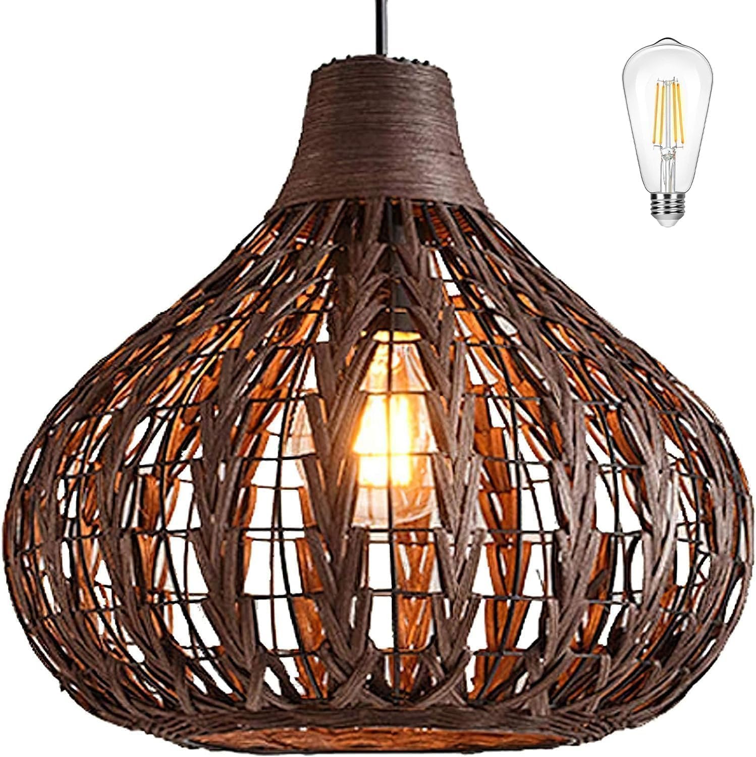 LgoodL Natural Bamboo Chandelier DIY Wicker Rattan Lamp Shades Weave Hanging Light D13.8INCH