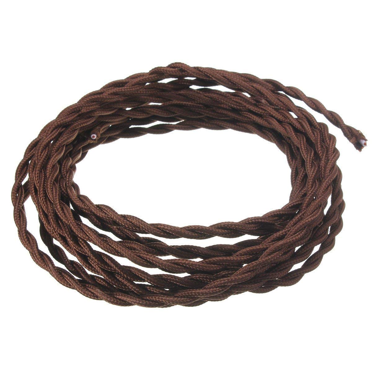 STGLIGHTING33' Retro Style Braided Wire for DIY Weave Rope Open Wires Replacement Antique Industrial Electrical Cord Brown