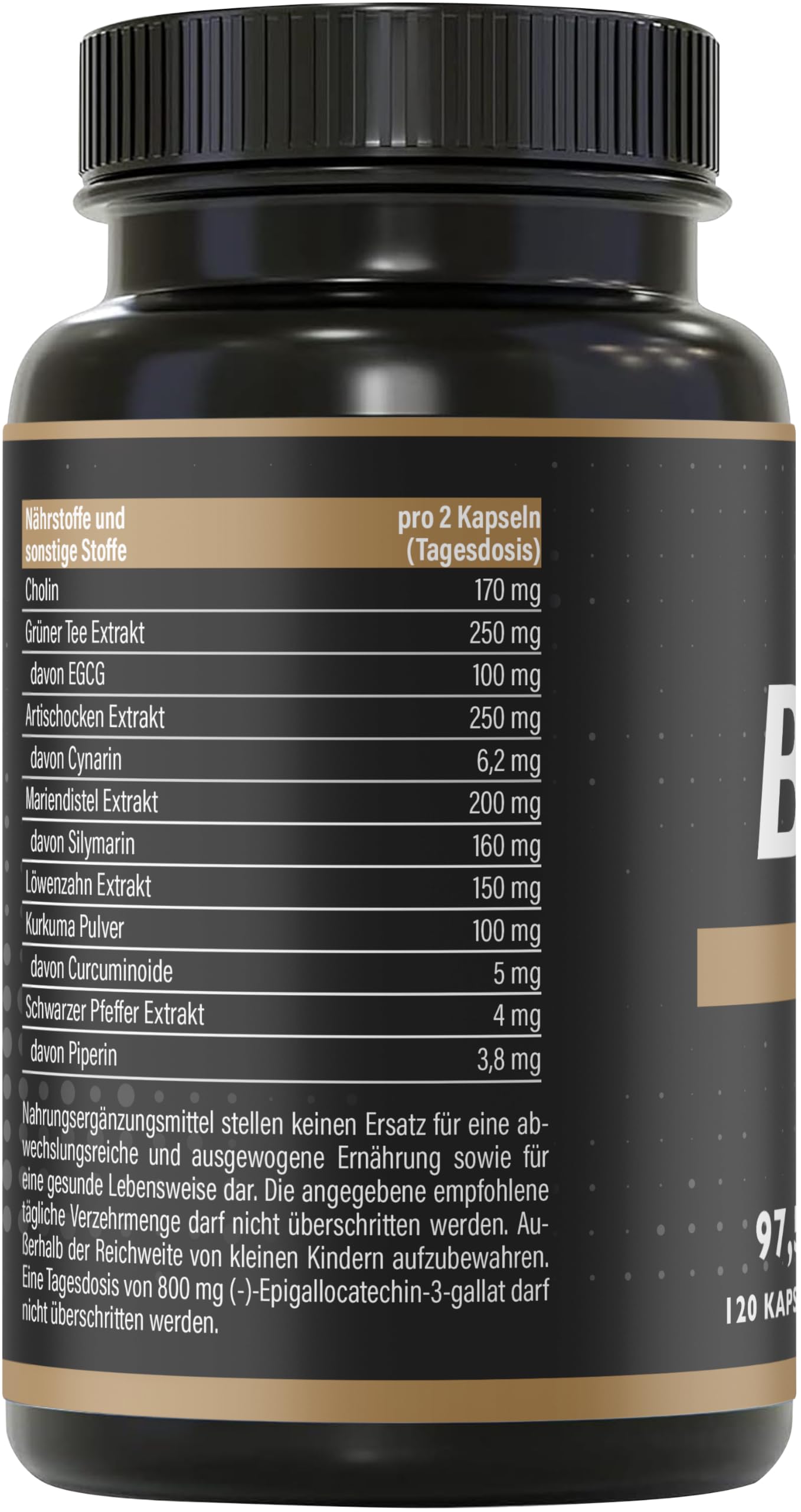 DTX BRNR Leber Komplex + Stoffwechsel Kapseln mit Cholin, Grüner Tee, Artischocke, Mariendistel, Löwenzahn & Kurkuma, 120 vegane Kapseln