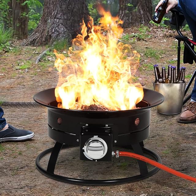 The Fellie Outdoor Fire Pit, 48CM Adjustable Portable Outdoor Propane Firepit with Lava Rock & Pressure Reducing Valve, Steel BBQ Patio Heater for Camping Garden Patio Backyard