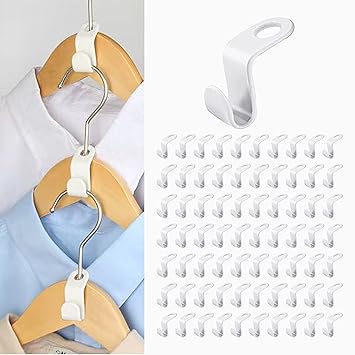 XUGDJKI 70PCS Clothes Hanger Connector Hooks?Hanger Extender Clips, Hanger Organizer, Sturdy Mini Plastic Hanger Hooks Used in Closet Heavy Duty Space Savers and Organizer Closets?(White)