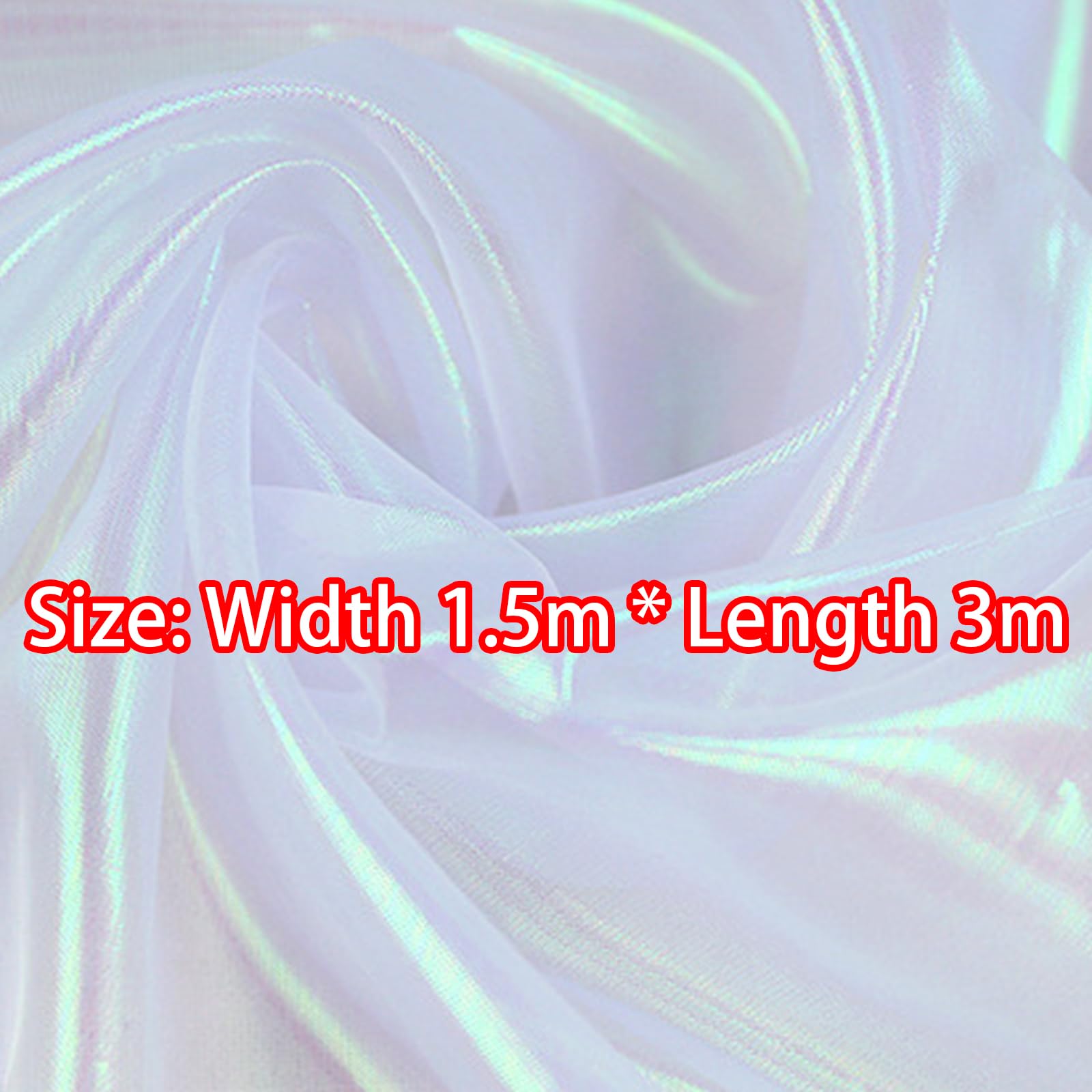Holographic Gauze Fabric, 1.5m*3m Gradient Iridescent Organza Fabric for Costume Crafts Party Decorations White - Image 4