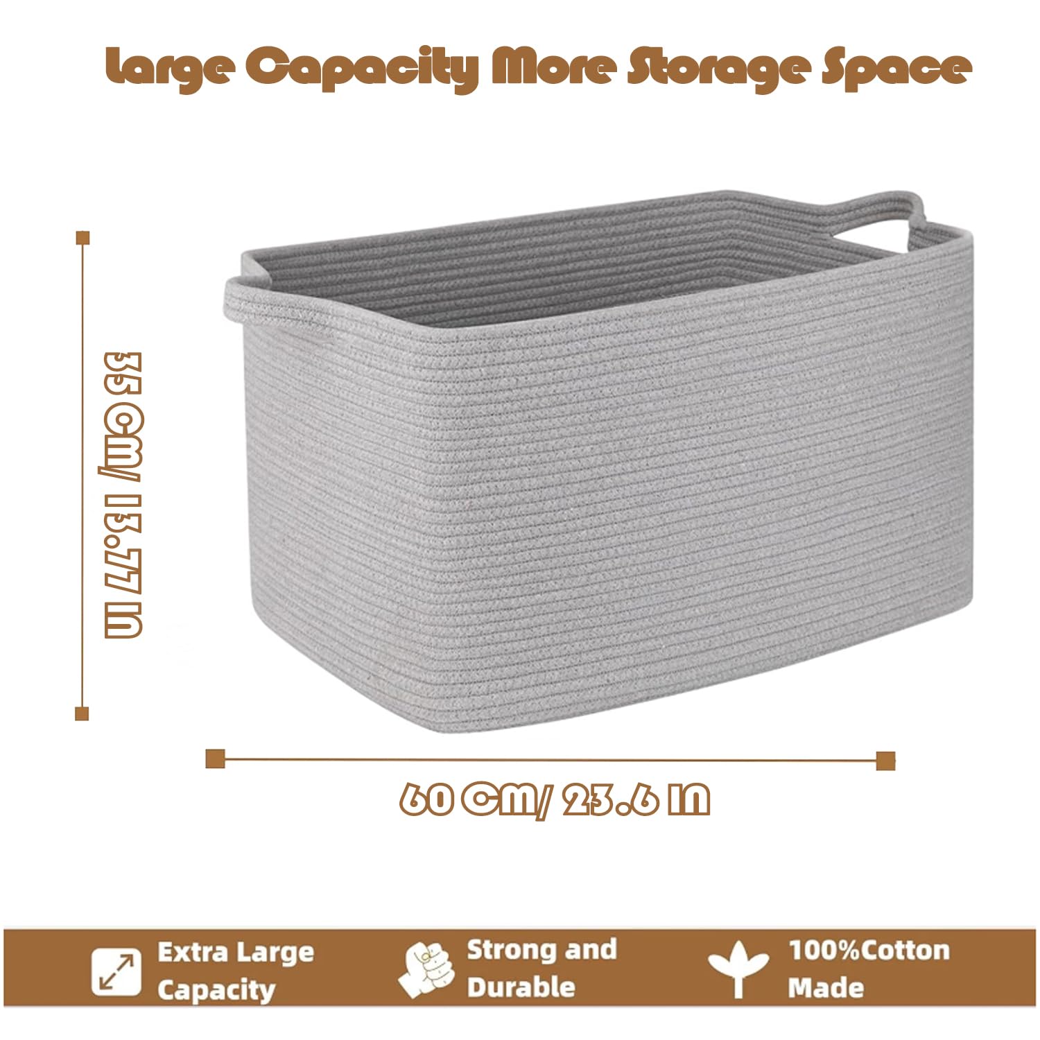 Esteopt Cesto portaoggetti extra large da 85 l, con manici, in tessuto resistente, pieghevole, organizer per giocattoli, coperte, vestiti stagionali, design salvaspazio pieghevole (60 x 40 x 35 cm