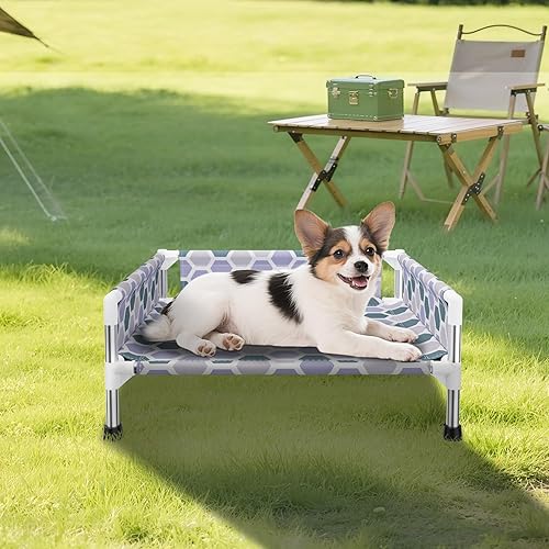Miniatura 7 de Cama elevada para perros, catre refrescante para perros al aire libre con valla de 3 lados, cuna elevada para mascotas con barandilla (19.8 pulgadas