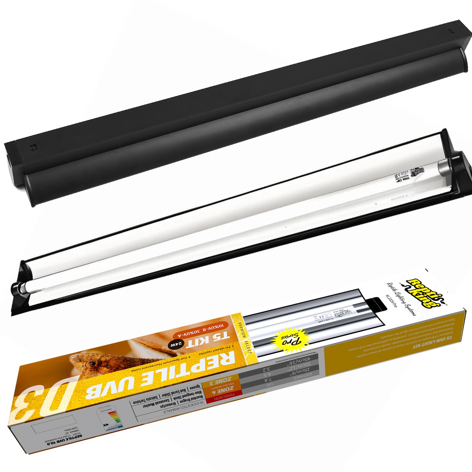 T5 HO UVB Reptile Light Kit – High-Output 24W 10.0 UVB for Reptiles – Liner UVB Light Ideal for Bearded Dragons, Tortoise & Lizard, T5 UVB Light Fixture and Bulb