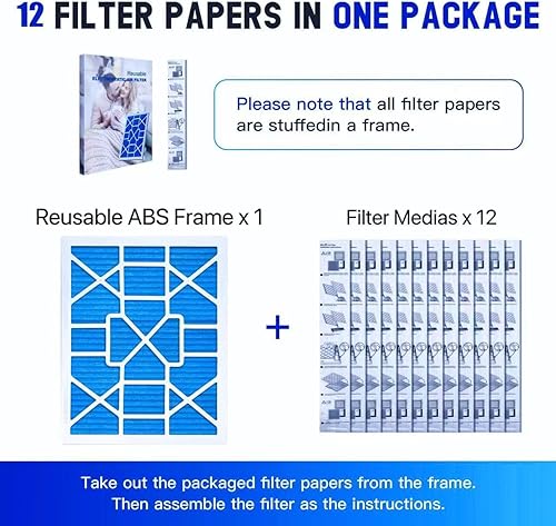 Miniatura 10 de LEKEN Filtros electrostáticos reutilizables MERV 13 de 16 x 20 x 1 para horno de CA para hogares con mascotas, contiene 1 marco ABS reutilizable+12