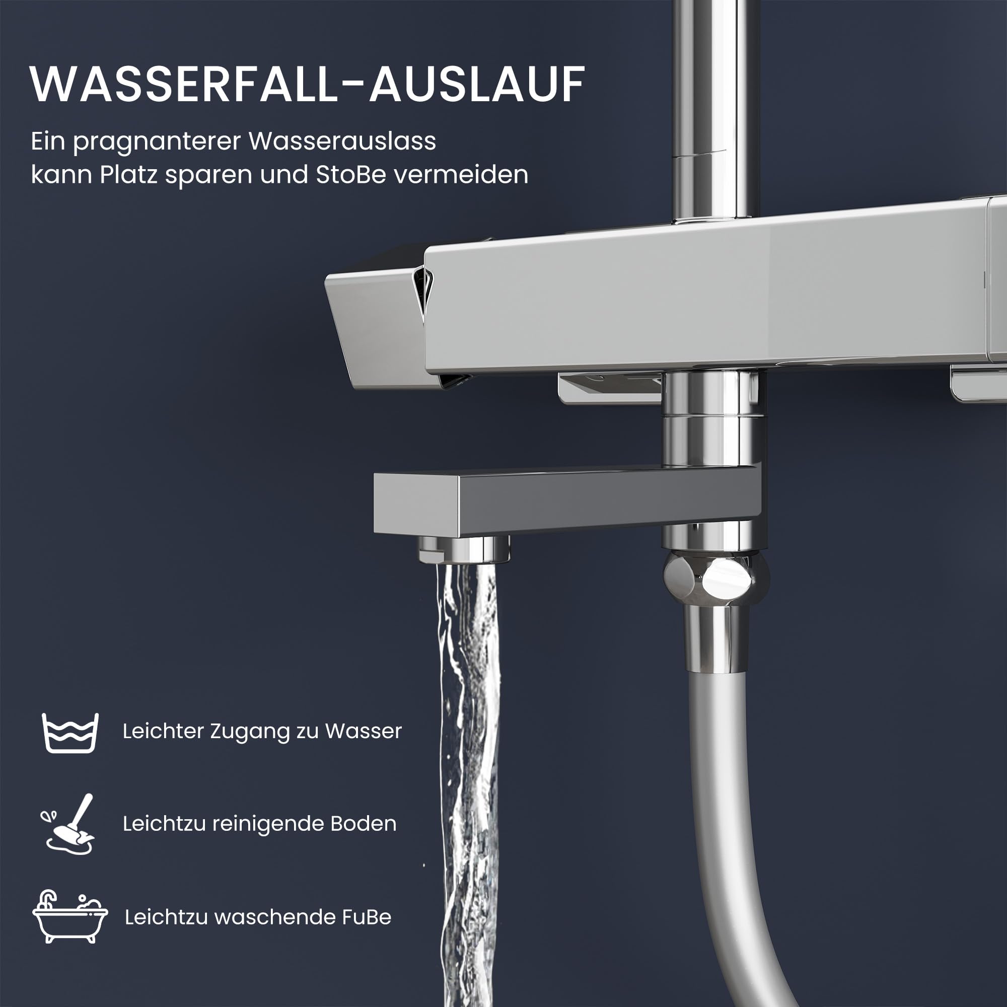 Garvee Duschsystem mit Thermostat Chrom, Duschset Regendusche Duschgarnitur Komplettset mit 304 Edelstahl Kopfbrause Armatur, 3 Strahlarten Handbrause, Duschstangen (Eckig 25x25cm)
