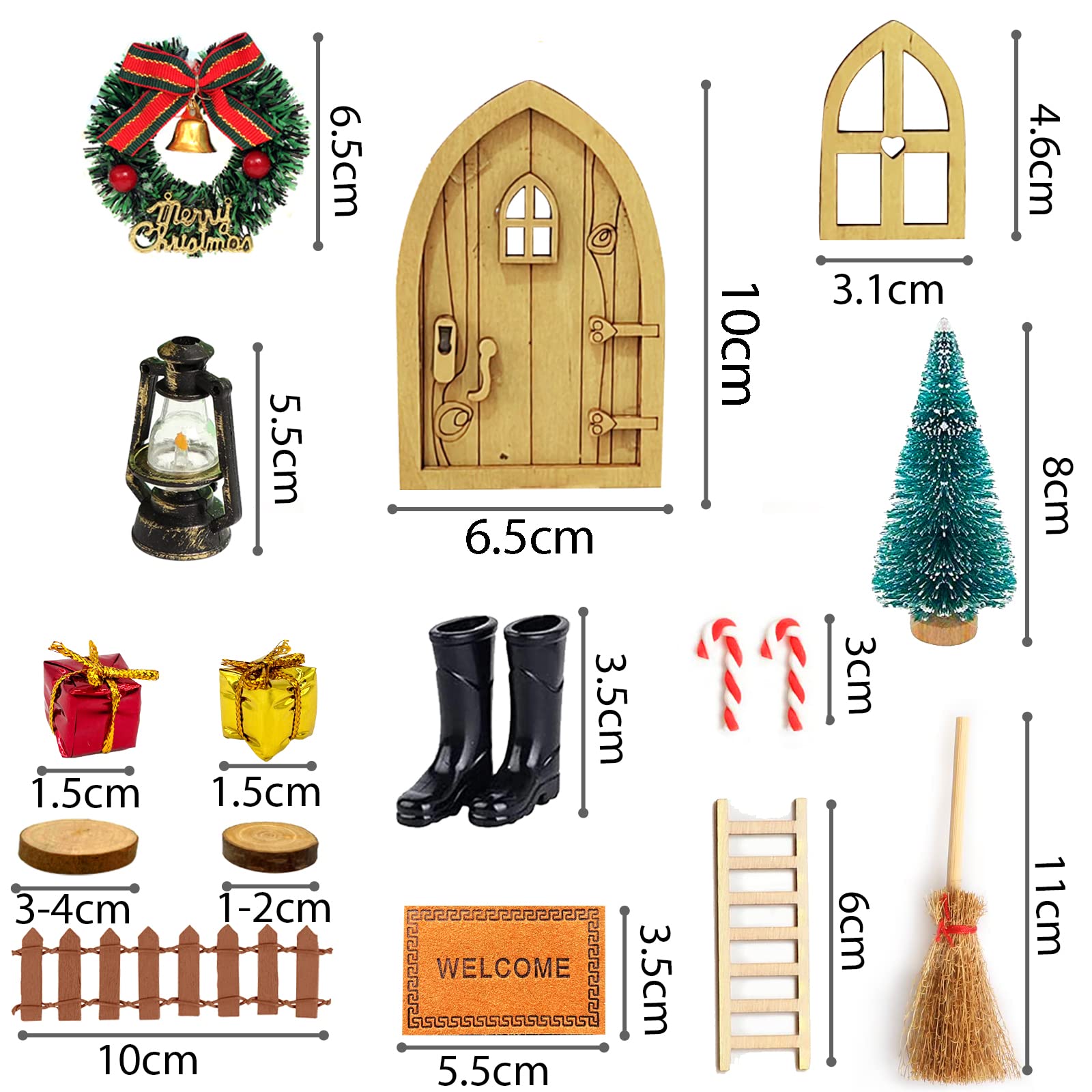 Set di 22 accessori per porta gnomo di Natale, gnomo con accessori, in miniatura, porta d'elfo, porta del gnomo, porta del gnomo, albero di Natale