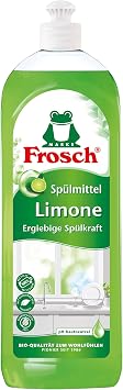 Frosch Dishwashing Liquid Green Lemon Eco-friendly Dish Soap with Green Lemon, pH-Neutral, Skin-friendly, 750ml 25.36 fl oz Removes Grease & Dirt, Fresh Lime Scent
