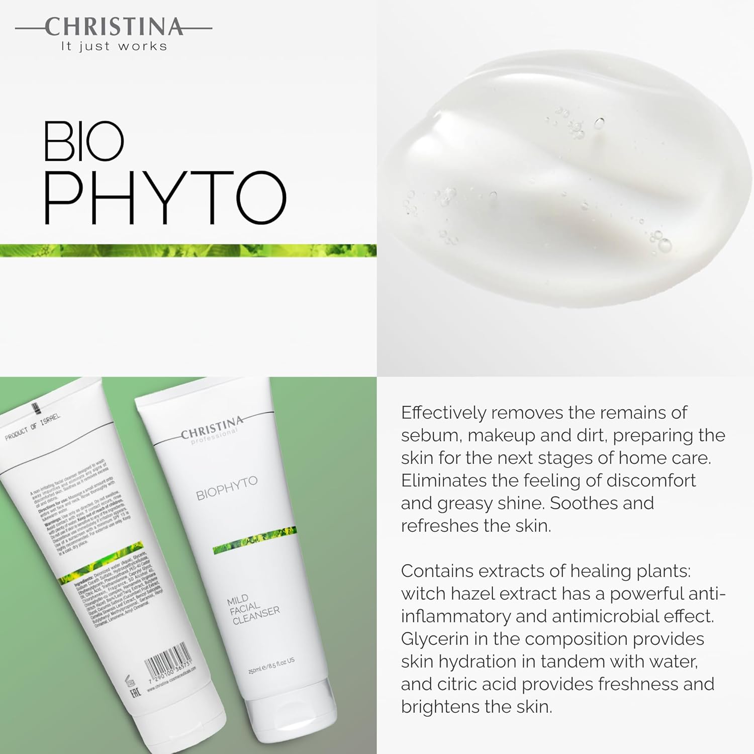 -CHRISTINA- Biophyto Mild Facial Cleanser with Green Tea and Cucumber Extracts - 250 ml - Soapless Gentle Face Wash and Daily Facial Cleanser for All Skin Types - Image 6