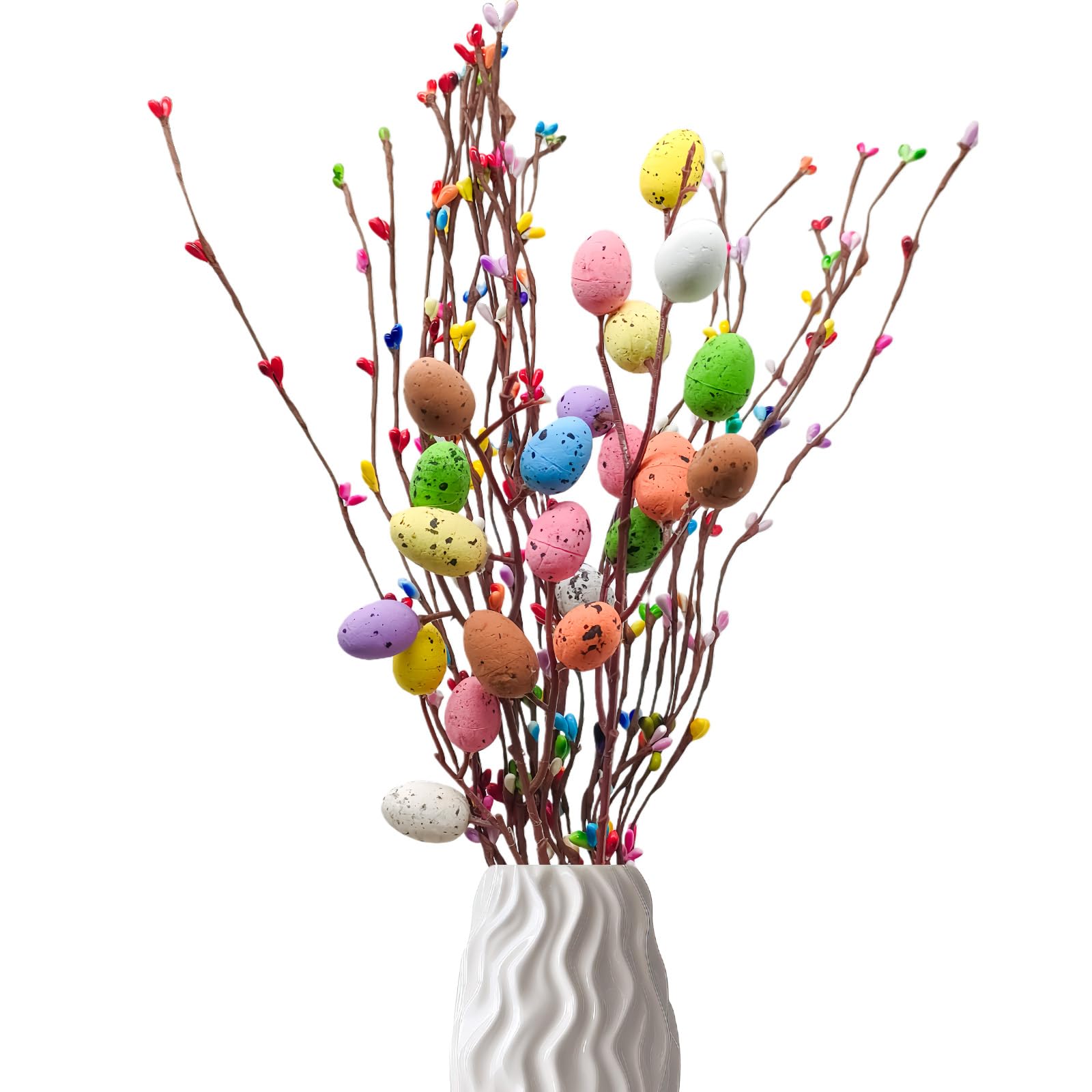 Baseballbat 26Pcs 40cm Artificial Easter Spray Vine With Colorful Eggs and Fan-shaped Easter Eggs Decorative Spring Floral Stems Twig Branches for Floral Arrangement Centerpiece Wreath Decoration