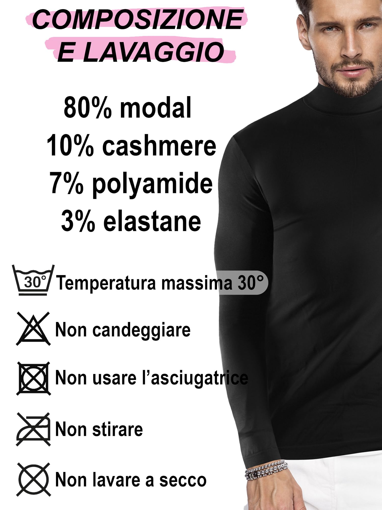 T-Shirt Manches Longues Homme, col Montant, Cachemire, Doux et Chaud, 201811