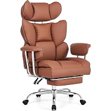 Big and Tall Office Chair 400 LBS, for Adults, Home Office | PU Leather, Executive Ergonomic Desk Chair with Footrest, Lumbar Support, Wide Seat ,Reclining, Brown