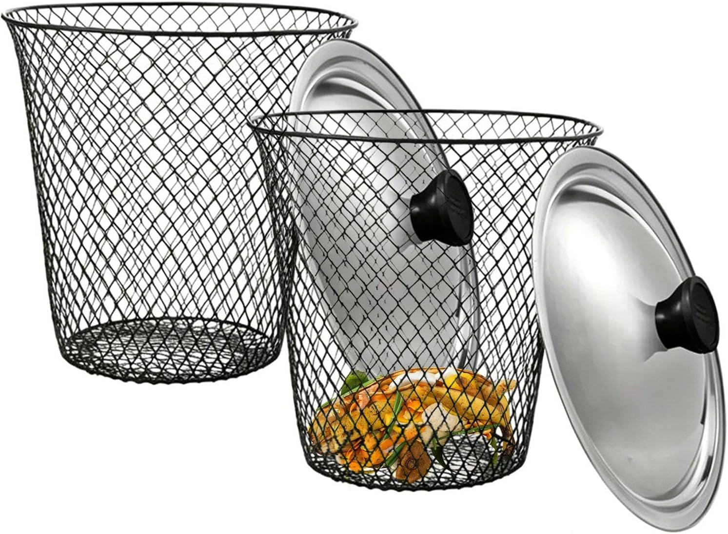 Mesh Worm Composter - 2Pc In-Ground Compost Bin, Metal Compost Container with Lid | In-Ground Worm Bin for Kitchen Scraps, Waste Recycling, Nutrient Supply, Farming, Garden Soil Enrichment Tool