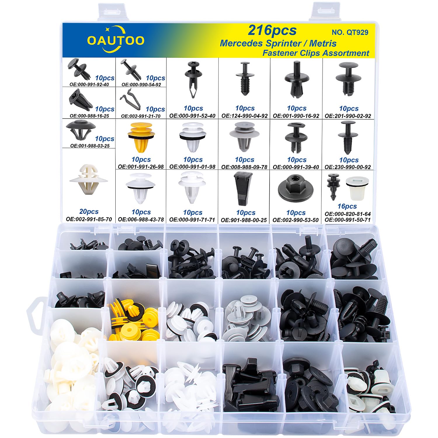 OAUTOO 216pcs for Mercedes Sprinter & Metris Bumper Fender Grille Door Panel Retainer Body Interior and Exterior Fastener Clips Assortment