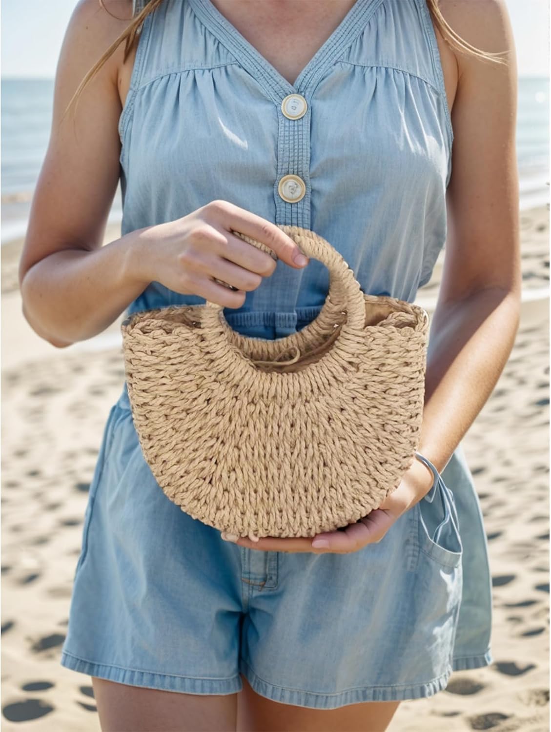 Small Straw Tote Bag for Women,Summer Beach Crossbody Shoulder Handbag,Hand-woven Rattan Clutch Purse for Vacation - Image 2