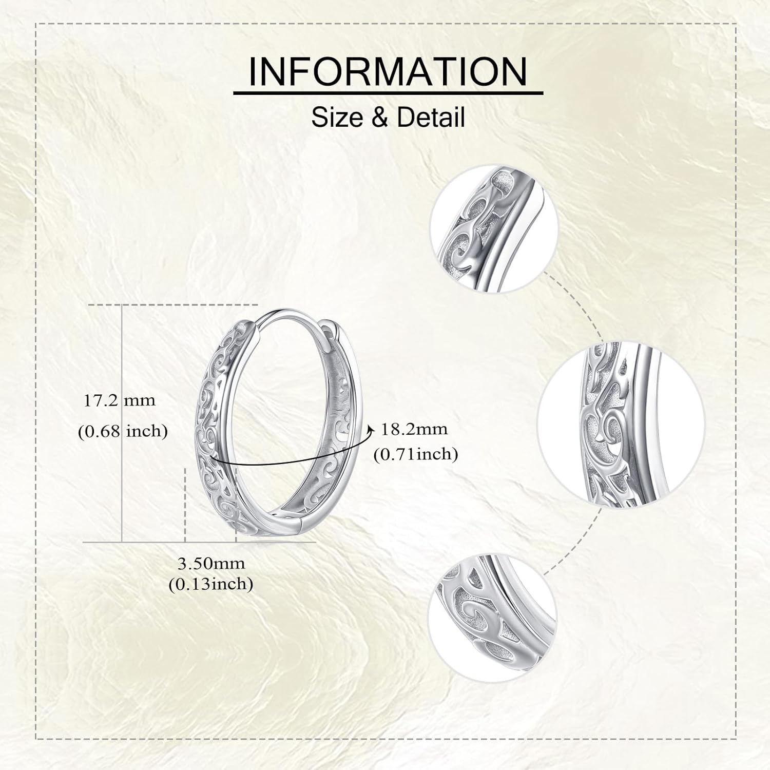 URONE Filigree Hoop Earrings 925 Sterling Silver Vintage Hoop Earrings Filigree Hoop Jewelry Gift For Women - Image 4