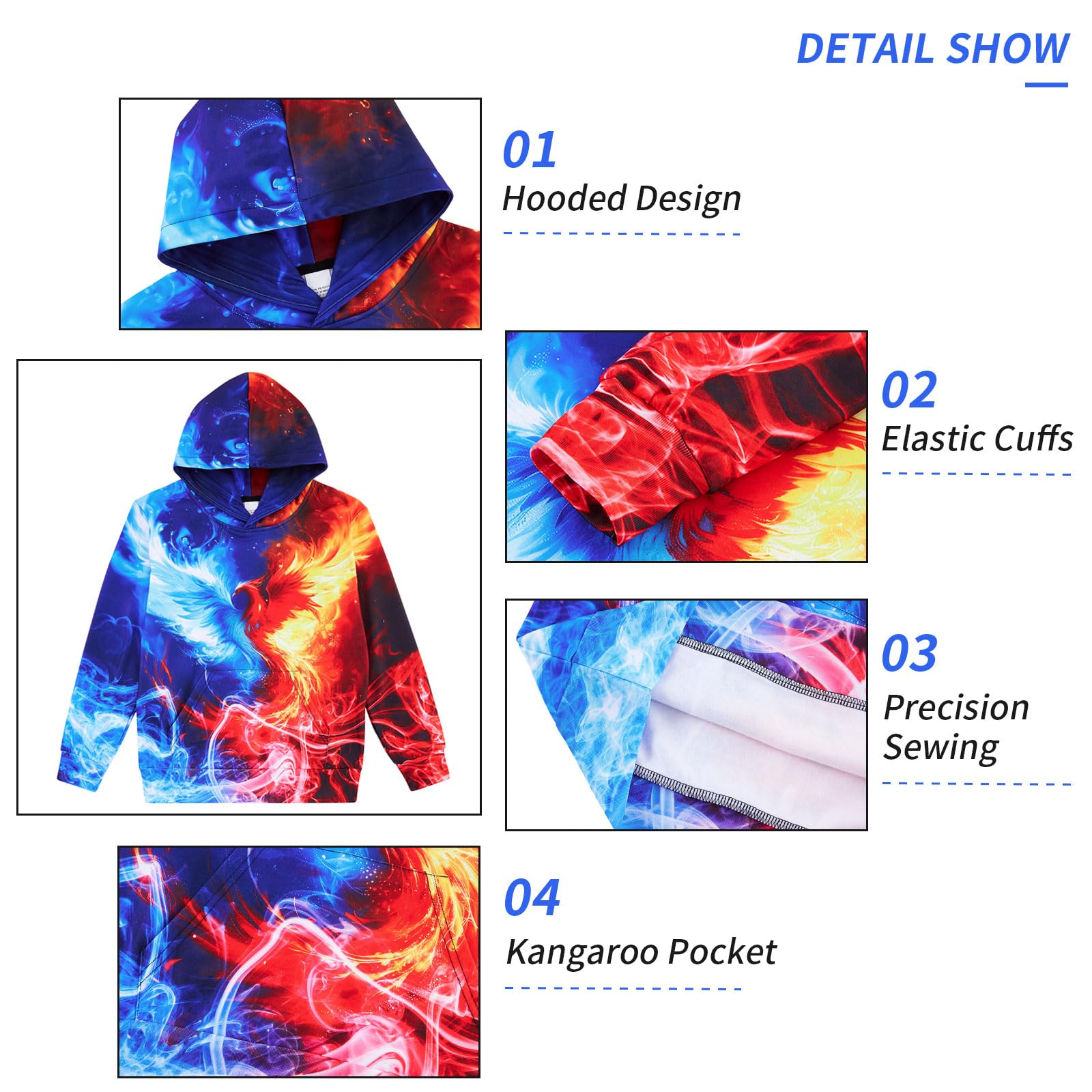 Fanient Bluza z kapturem dla chłopców i dziewczynek, z nadrukiem 3D, polarowa, z kieszeniami typu kangaroo