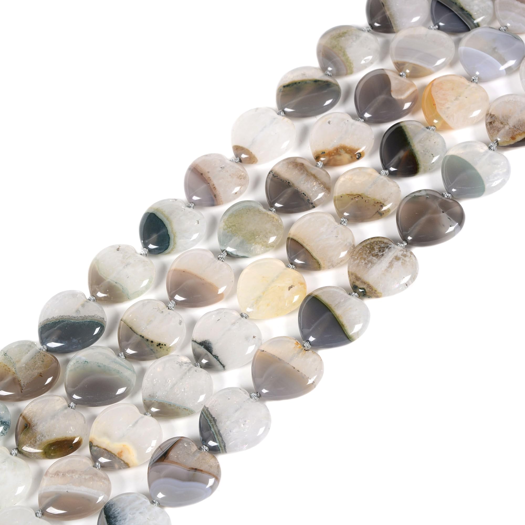 Fil de perles en agate drusy drusy cœur 18-20mm minéraux pour fabrication de bijoux