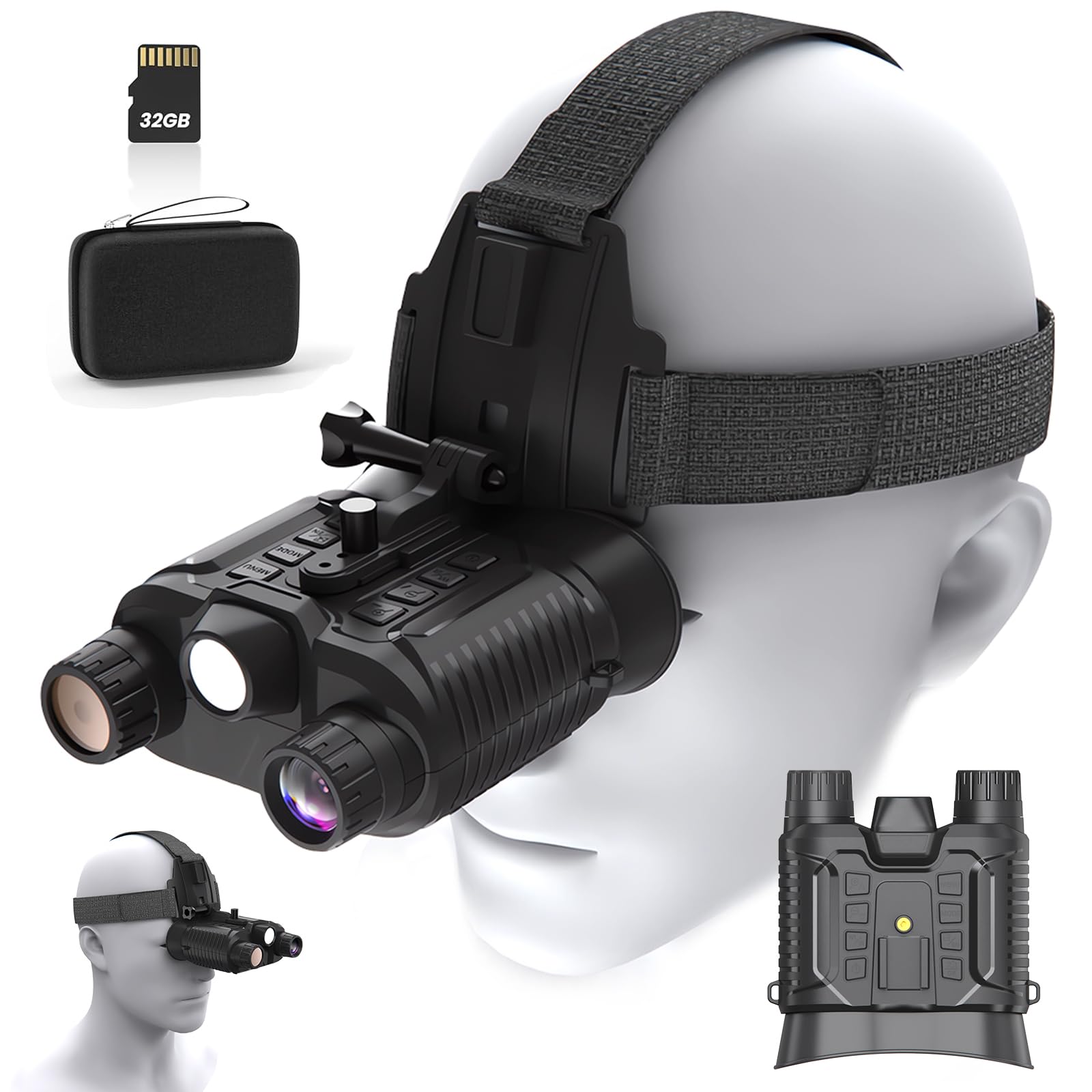 SUZLAZYR Night Vision Goggles Head Mounted, Rechargeable Hands Free Night Vision Binoculars Military Tactical, 1312FT Infrared Nightvision Goggles for Helmet, 8X Digital Zoom, Include 32GB SD Card