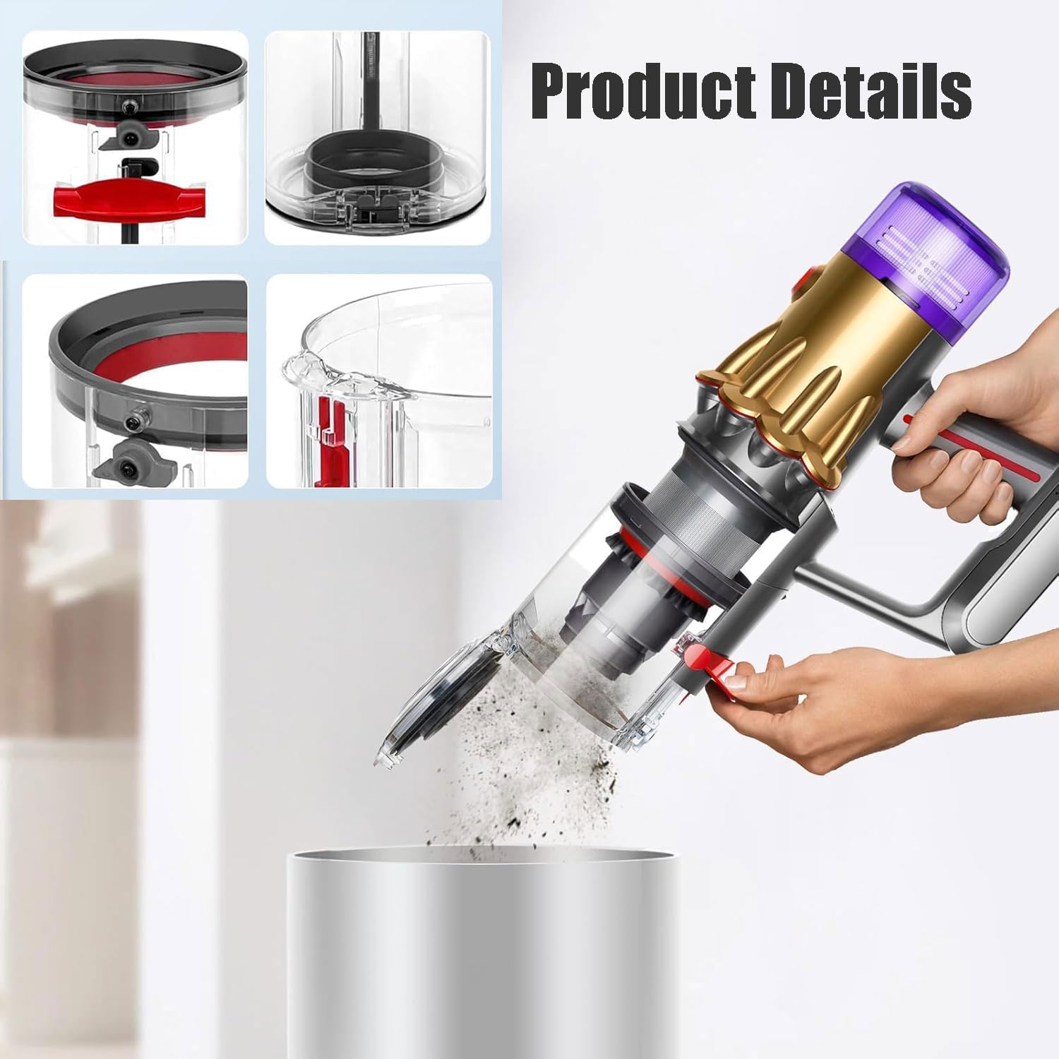 Dust Bin Compatible with Dyson V12, V12 Detect Slim, Vacuum Cleaner, Compatible with SV18, SV20, SV30, SV46, SV49 Models