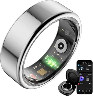 KSIX Saturn Anillo Inteligente Hombre y Mujer con Monitor de Actividad Pasos y Calorías - Smart Ring que Mide Oxígeno en Sangre, Monitor Cardíaco, Control de Sueño - 3 Días Autonomía - M - Plateado