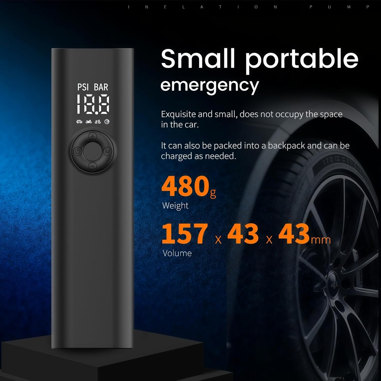 Mini Tire Inflator Portable Air Compressor, 150PSI 12V DC Corded Car Tire Pump, Batteryless Electric Air Pump with Digital Pressure Gauge, Auto Shut-Off, LED Light for Car, Motorcycle, Bicycle