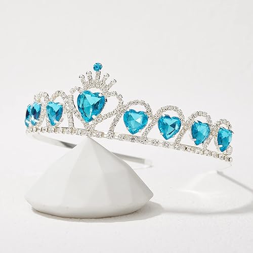 Miniatura 5 de SWEETV Tiara de princesa para niñas, regalo de tiara de cumpleaños para niños, corona de cristal en forma de corazón para niñas de flores, accesorio