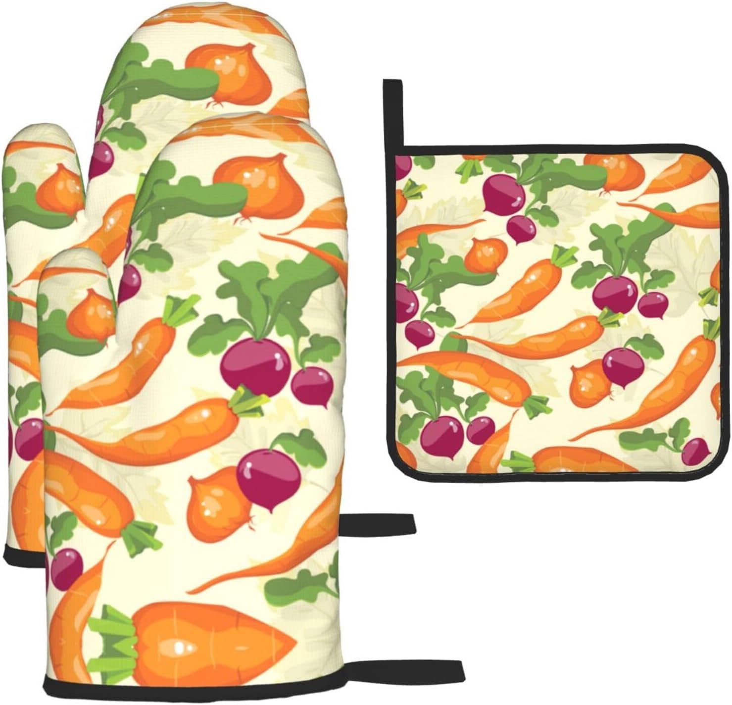 Cartoon Vegetables Print Heat Resistant Microwave Gloves, Used for Baking, Cooking, and Fashion Kitchen Essentials