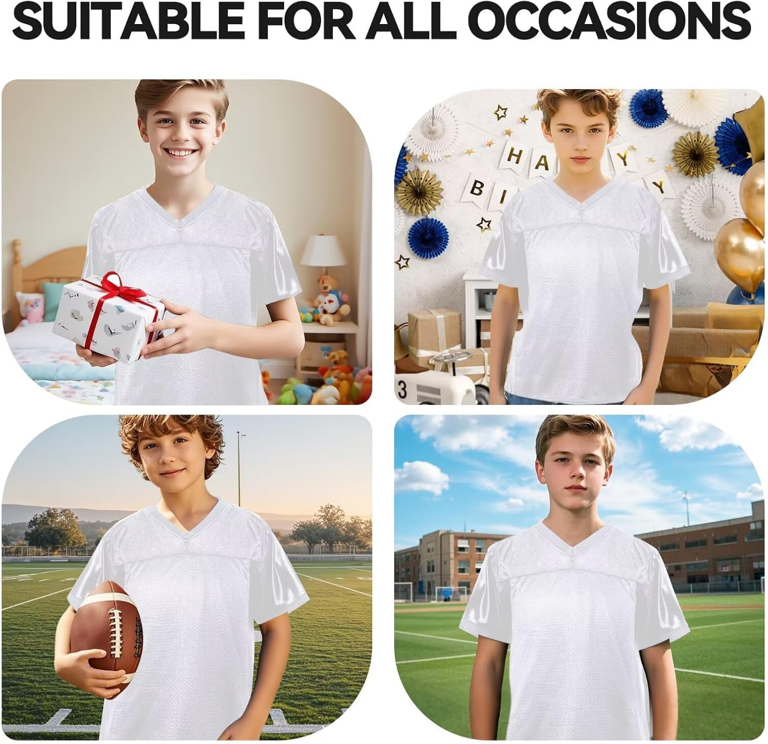 Youth Blank Football Jersey,Kid's Mesh Plain Football Shirt 90s Hip Hop Retro Dry-Fit Soccer Sports Tee for Party - Image 2