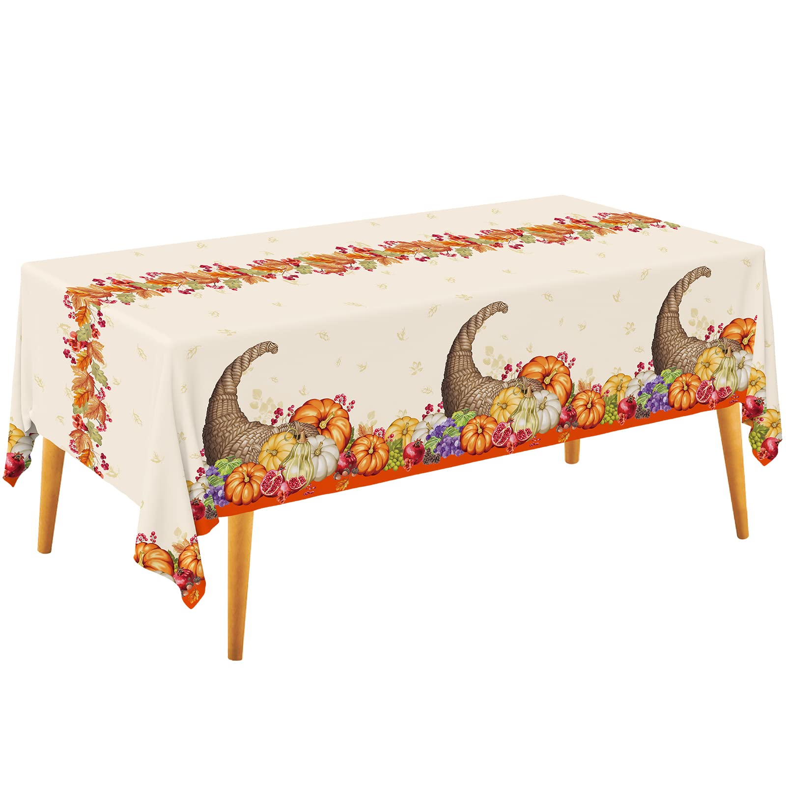 Fall Pumpkin Harvest Party Supply Plentiful Cornucopia Design plastic tablecloth for Thanksgiving Autumn Party Decorations 54 X 108Inch 3 Pack