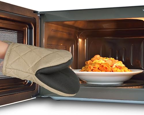 Miniatura 7 de 1 par de manoplas cortas para horno, guantes de cocina de silicona resistentes al calor para 500 grados, superficies de agarre antideslizantes y asa