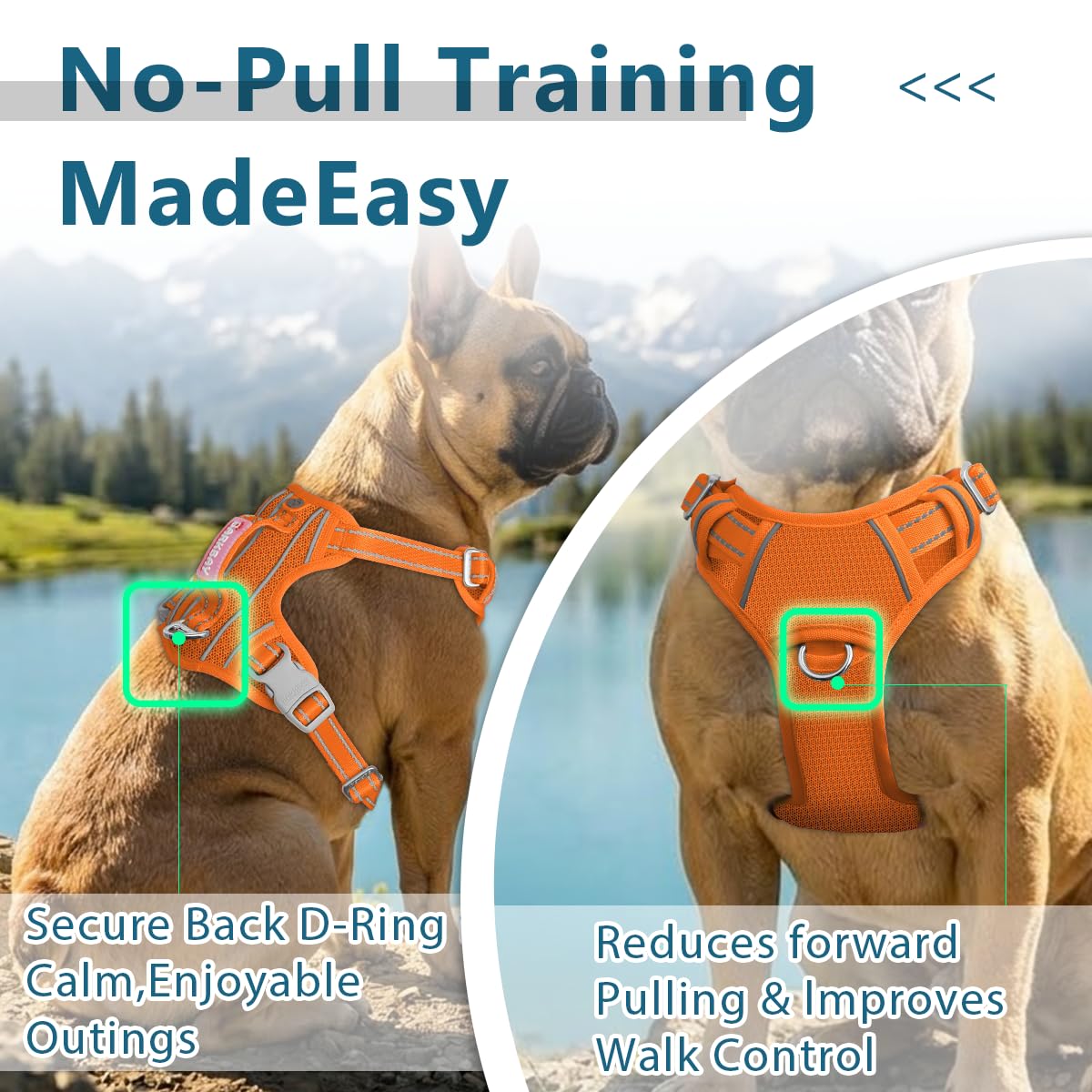 BARKBAY Dog Harness No Pull with ID Tag Pocket - Heavy Duty, Reflective, Easy Control for Large Dogs(Orange,L) - image 3