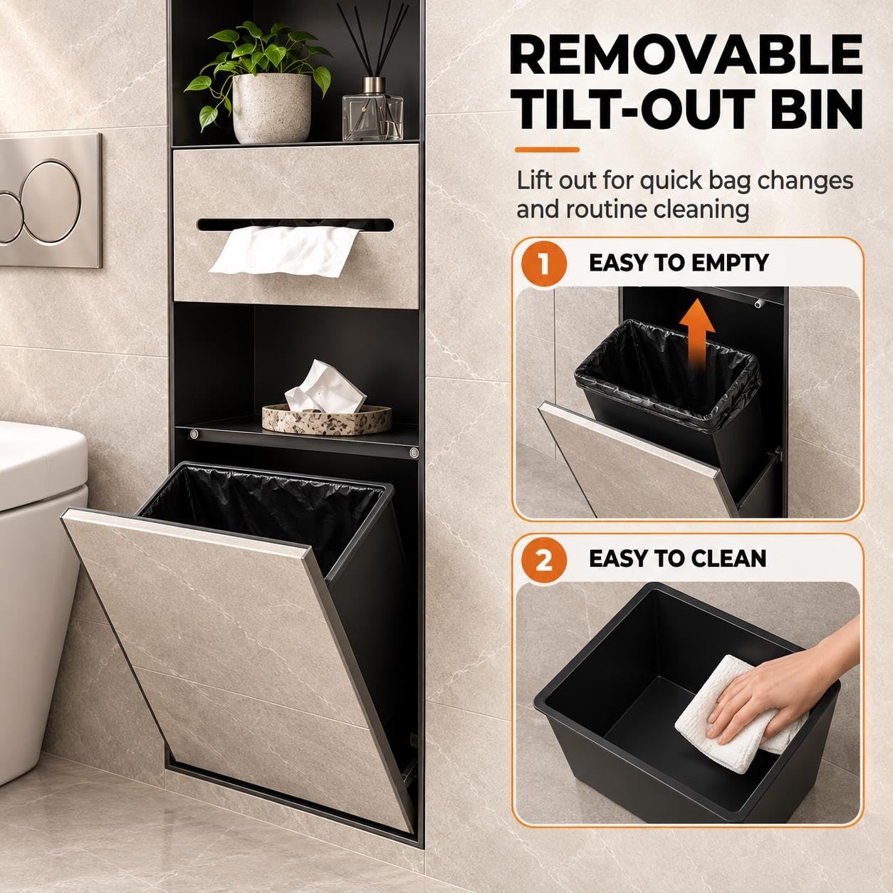 Portarrollos de Papel Higiénico Empotrado con Papelera Oculta, INOX 304