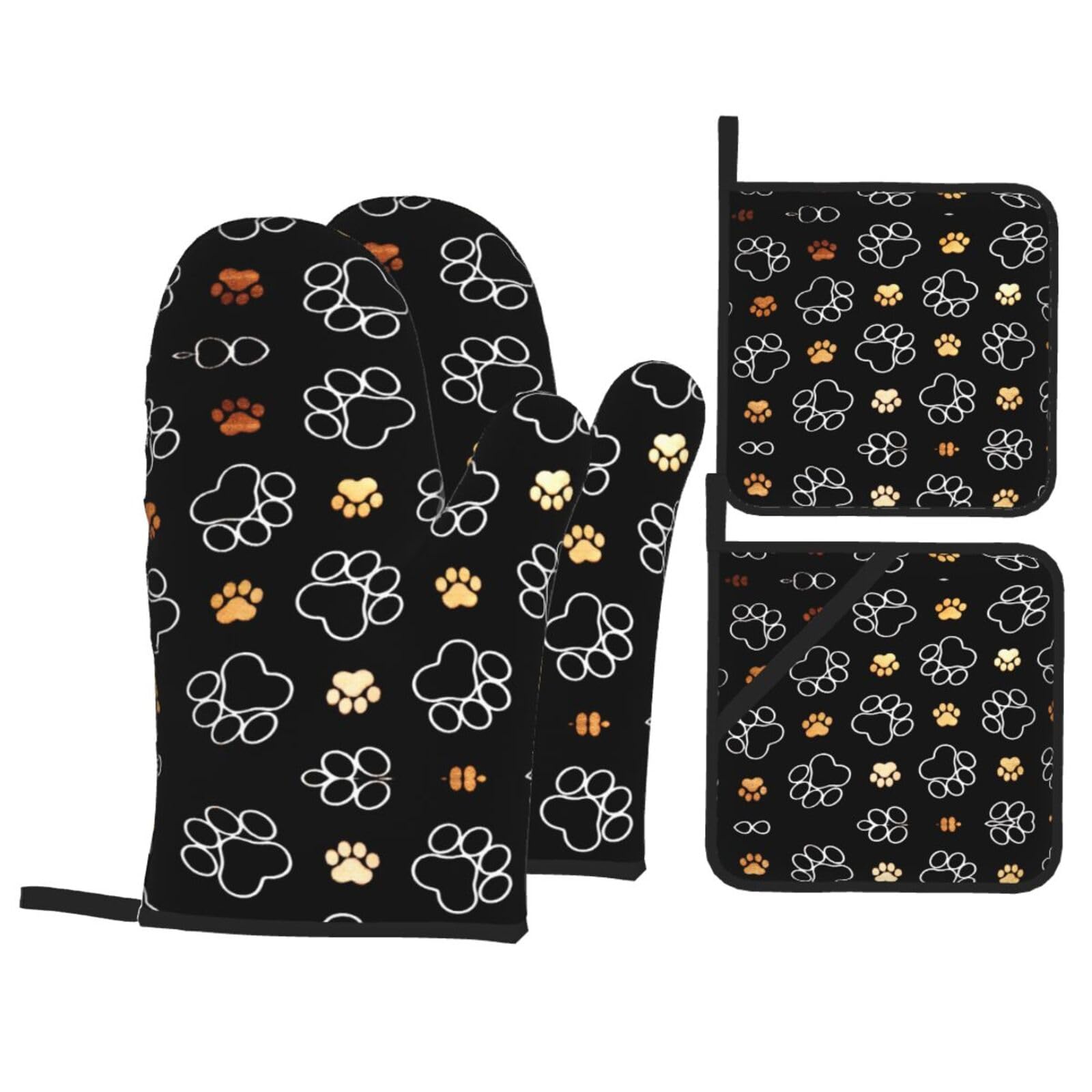Dog Paw Prints Print Oven Microwaving Waterproof Kitchen Gloves for Baking Grilling Holiday Cooking