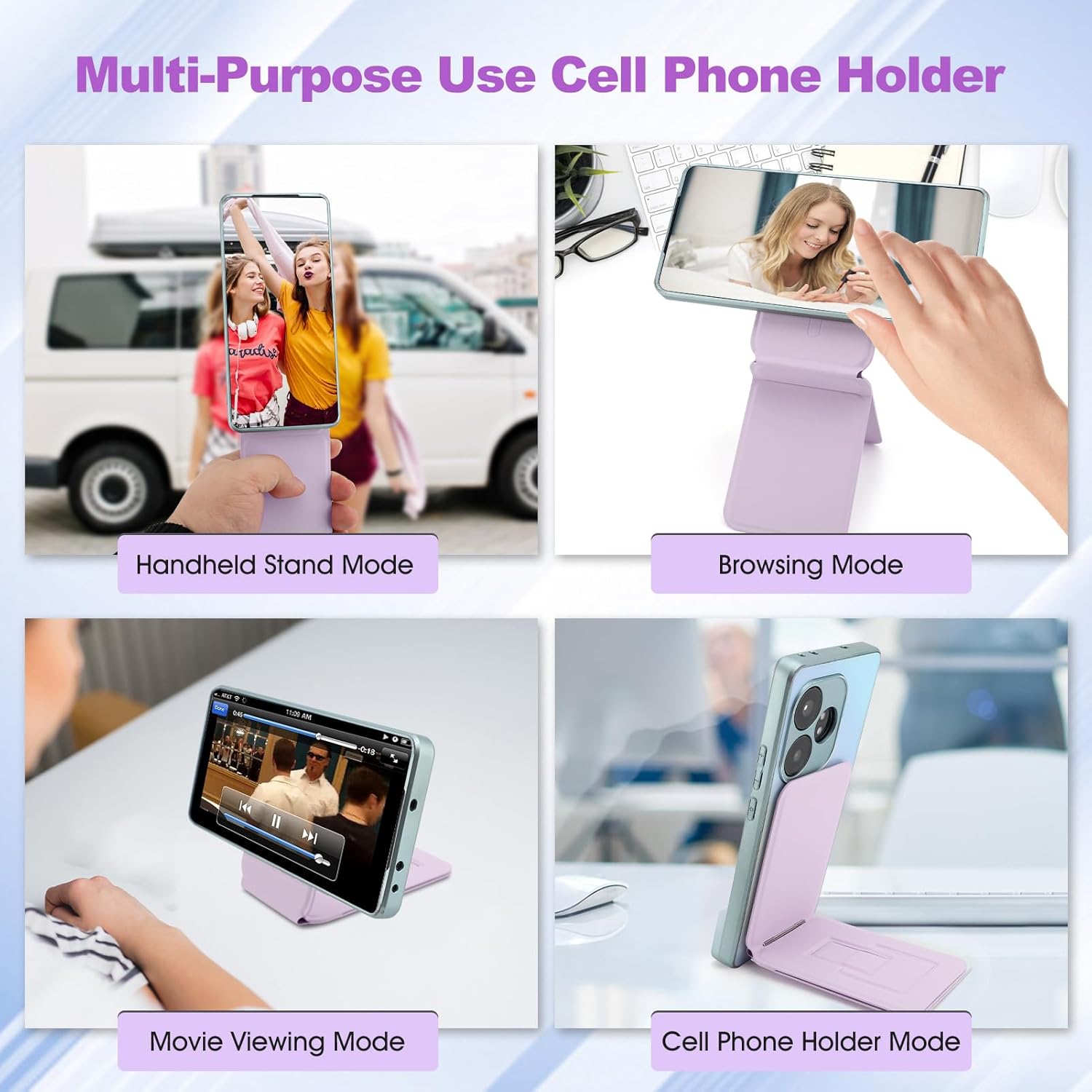 Phone Stand, Foldable Magnetic Phone Tripod, Angle Adjustment & Strong Magnets PU Leather Phone Stand, Compatible with All Smart Phone 16/15/14/13/12 (Purple) - Image 2