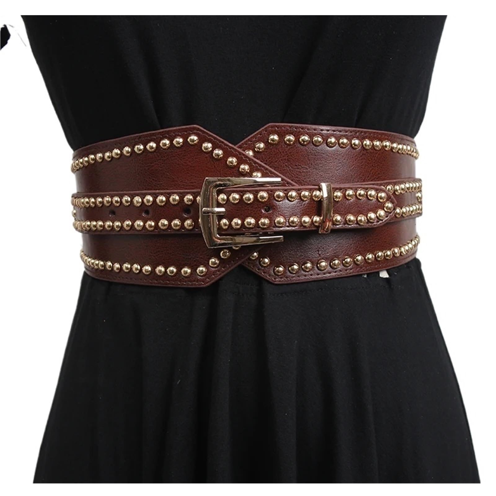 Ceinture CloutéE Ceinture large en cuir PU for femme, élastique, rivetée, for robe, corset, décoration