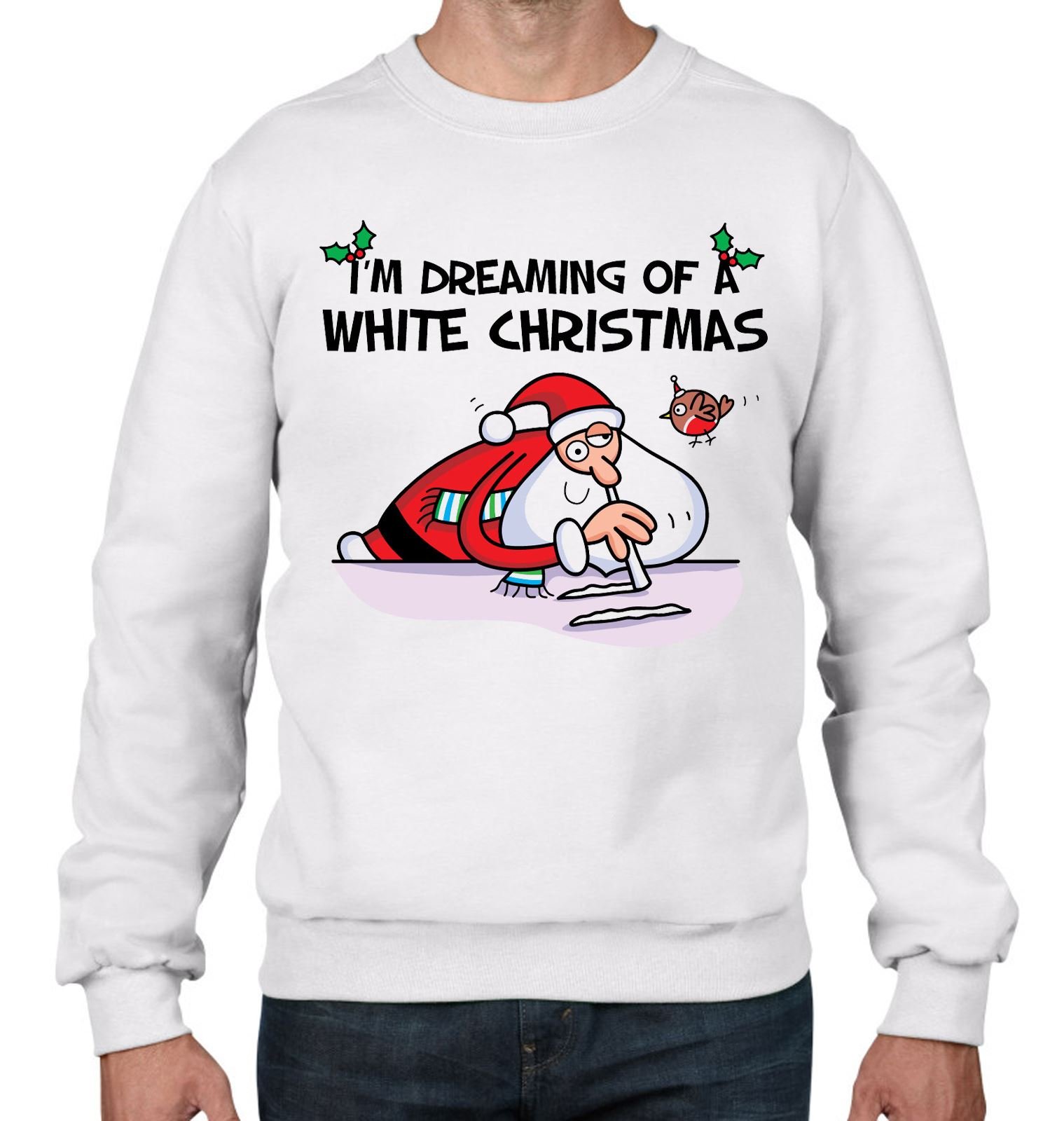Tribal T-Shirts White Christmas Santa Claus Cocaine Funny Men's Sweatshirt Jumper (XL, White)