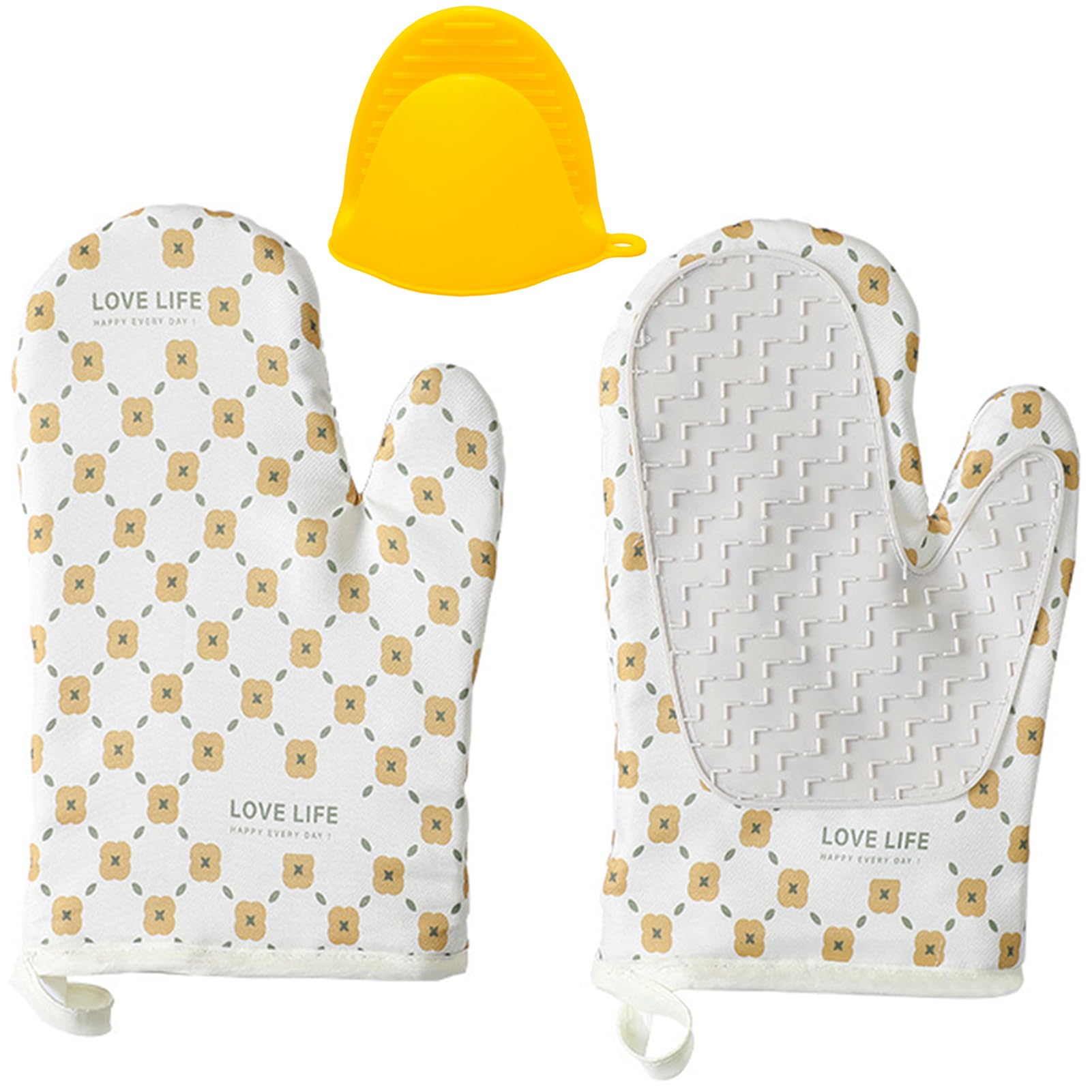 Qiccijoo 1 Pair Silicone Oven Mitts and Pot Holders Sets，Extreme Heat Resistant BBQ Gloves,Extra Long Oven Mitts for Kitchen Baking Cooking Slip Resistant Flexible Oven Gloves (White)