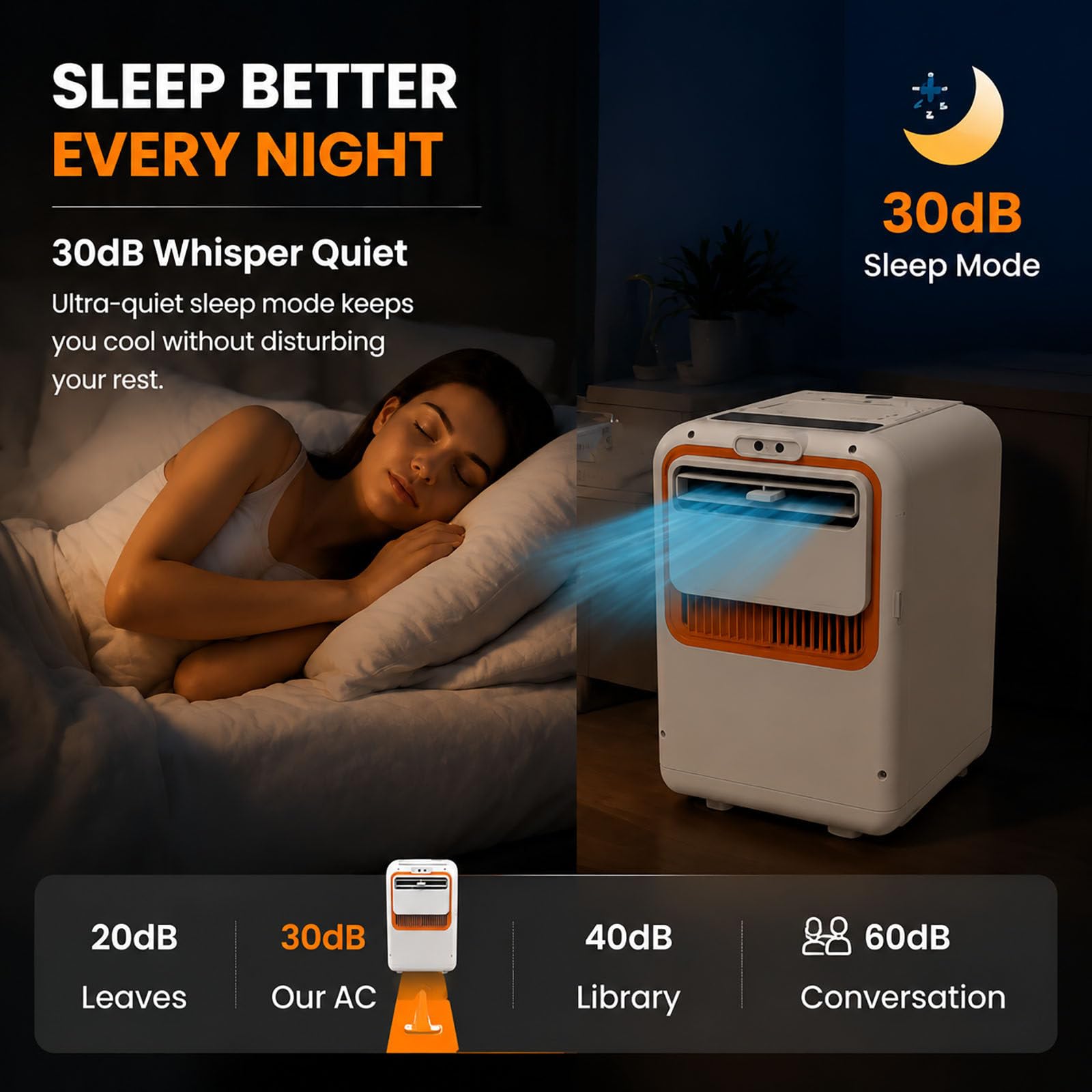 Condizionatore Portatile 6800 BTU (Modello 2026), Senza Tubo di Scarico, modalità Notte silenziosa 30 Db, 3 in 1: Raffreddamento, nebulizzazione e deumidificazione, per Camera, Ufficio