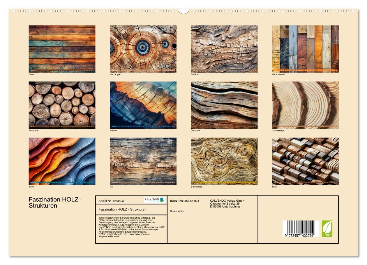 Faszination HOLZ - Strukturen (hochwertiger Premium Wandkalender 2026 DIN A2 quer), Kunstdruck in Hochglanz: Die Seele des Waldes in jedem Strich - ... Strukturen zum Leben erweckt (CALVENDO Natur)