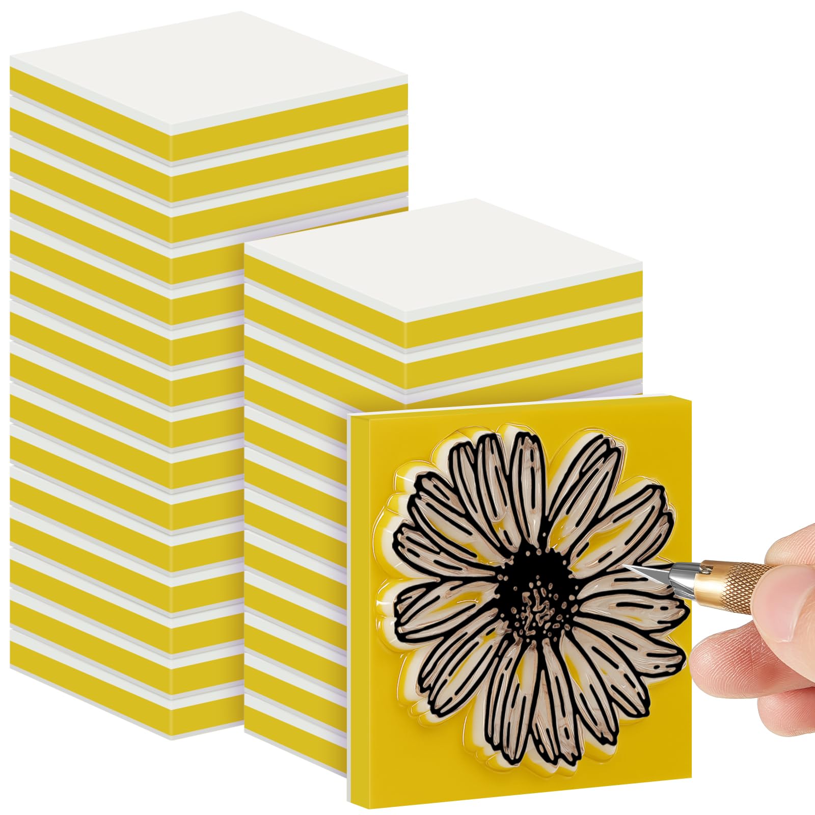 Frienda 24 Pcs 2" x 2" Rubber Carving Block Printmaking Stamp, White Yellow