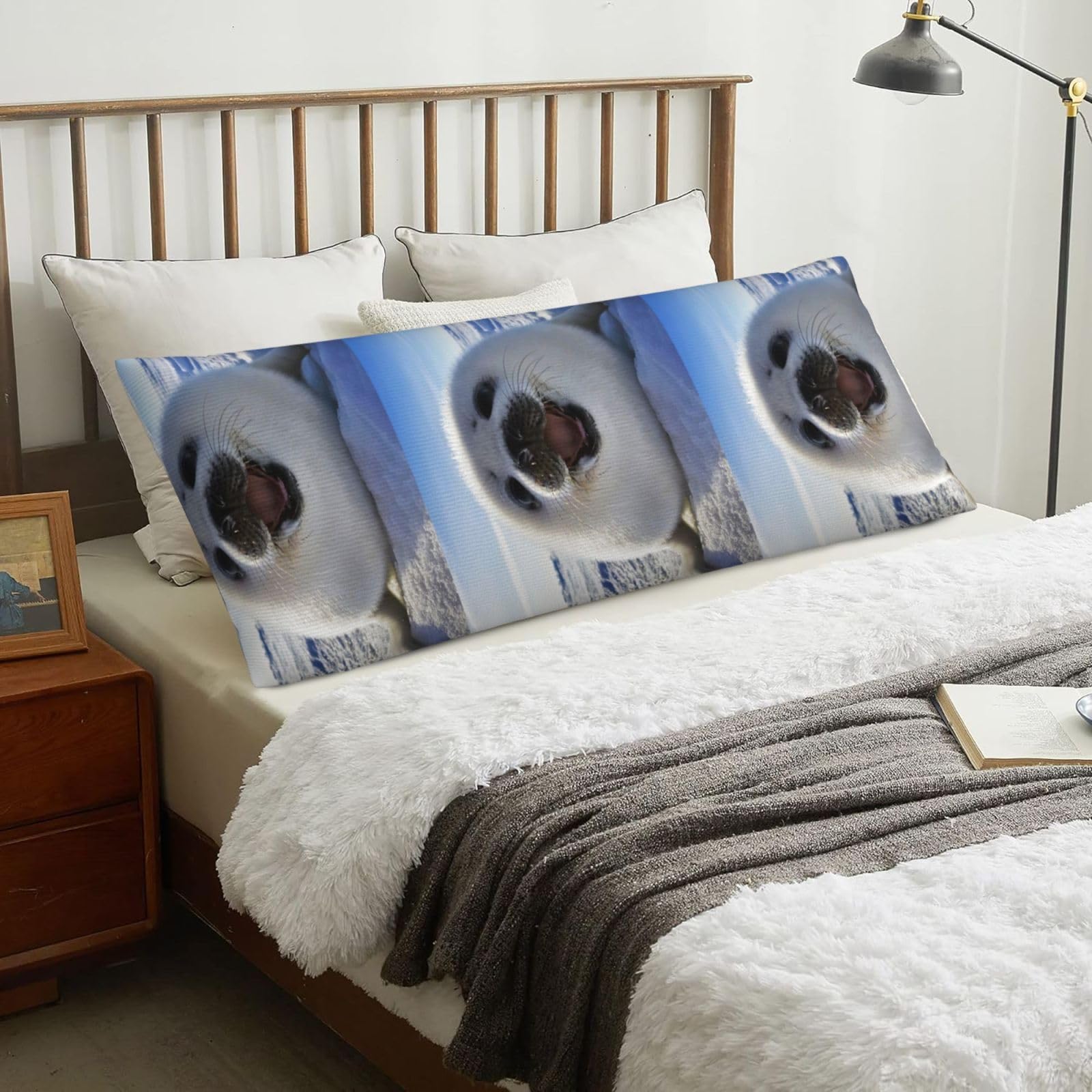 Harp Seal Painting Wallpaper, Body Pillow Cover with Zipper,Long Body Pillowcase 20 x 60 in