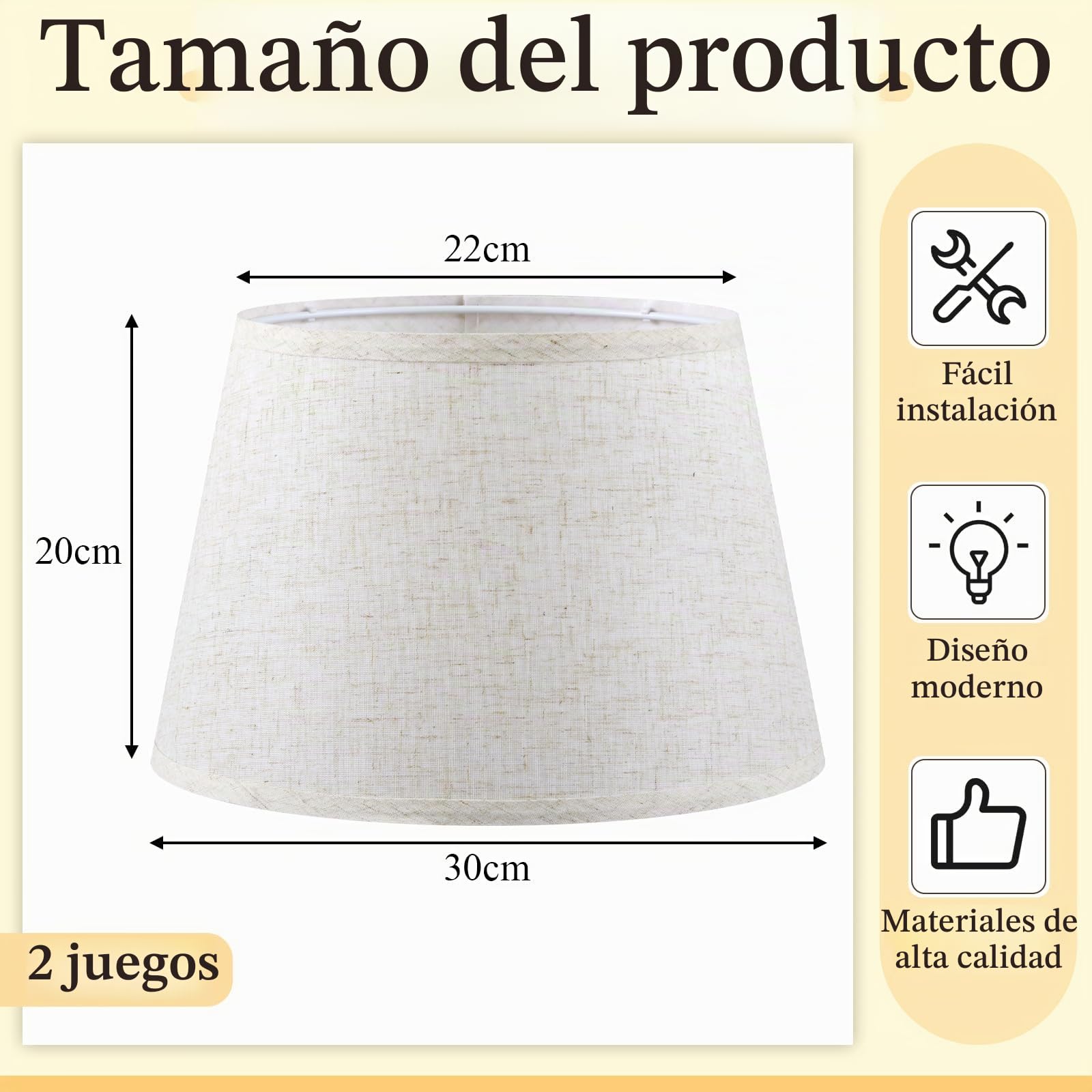 Weewooday 2 Piezas Pantallas de Tela con Anillo Adaptador de E27 a E14 22 x 20 x 30 cm Pantallas Cónicas de Lino para Lámparas de Mesa, de Pared, de Noche y de Pie (Beige)