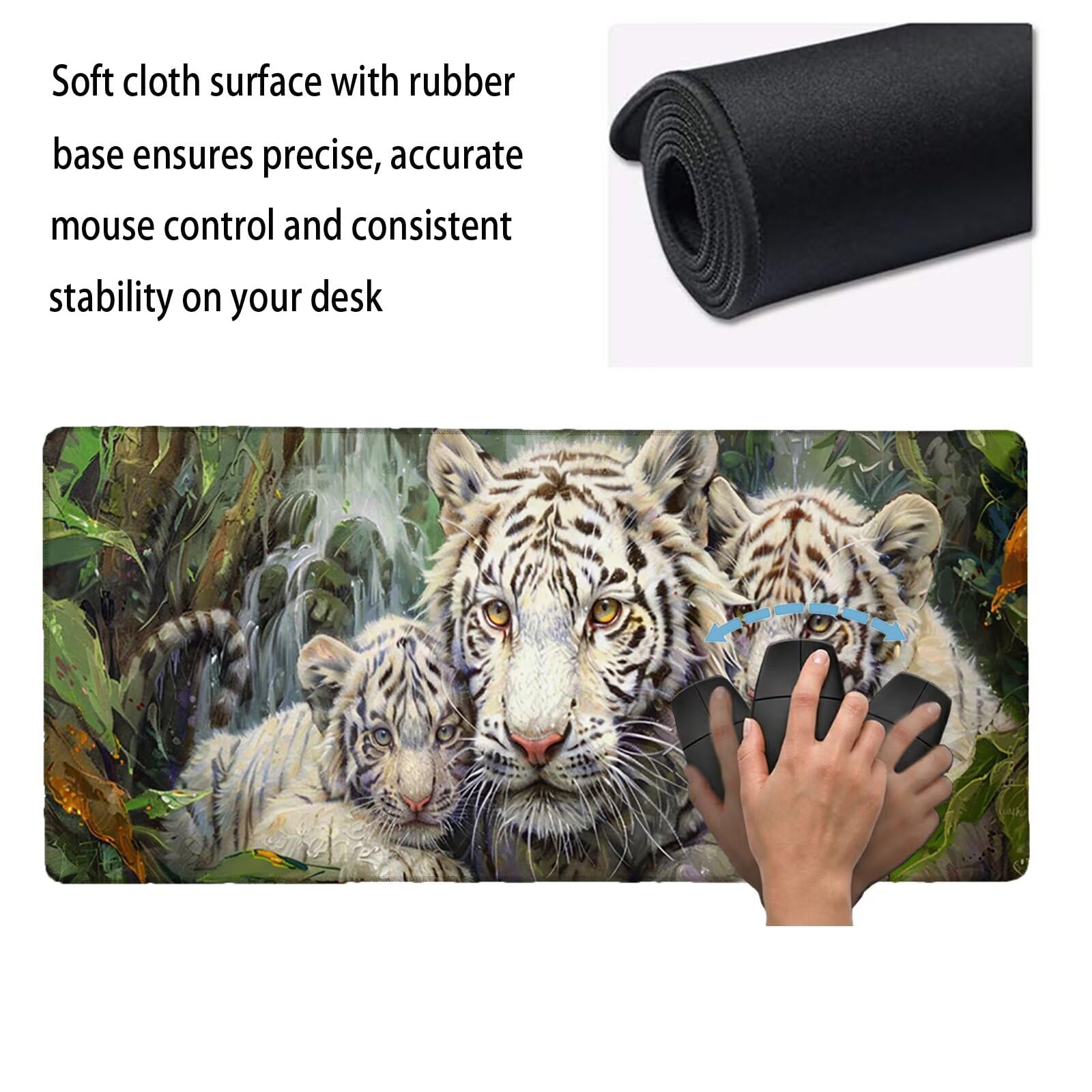 Alfombrilla Ratón XXL 1200 x 600 x 3 mm, Alfombrilla Escritorio, Bosque Grande Protector de Mesa con Base de Goma Antideslizante y Bordes Cosidos, Impermeable, para Oficina, PC, Gaming (Tigre) L-x6798