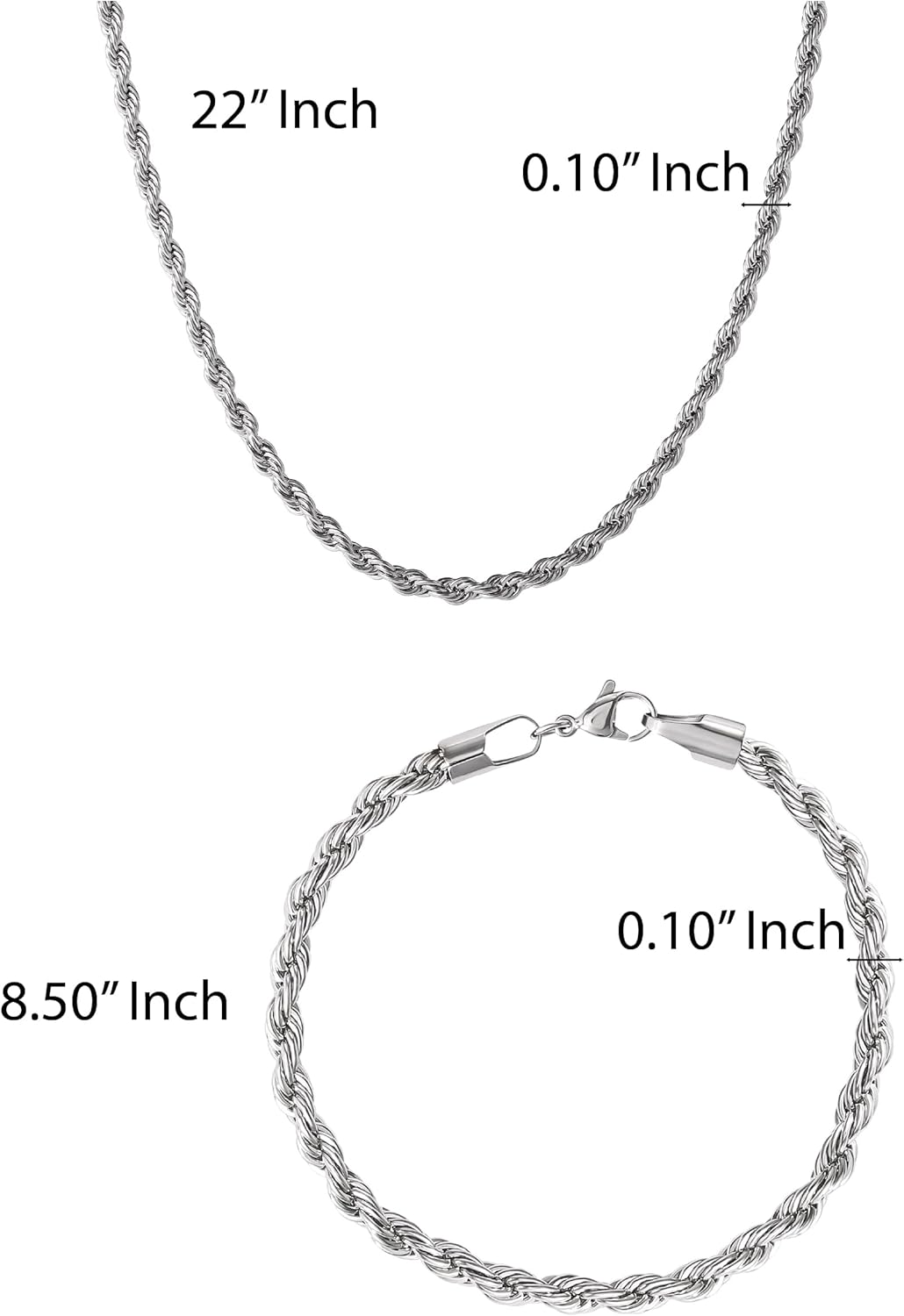 Lucky Brand Mens Rope Chain and Bracelet Set Stainless Steel, 22" Necklace and Bracelet Set - Image 5