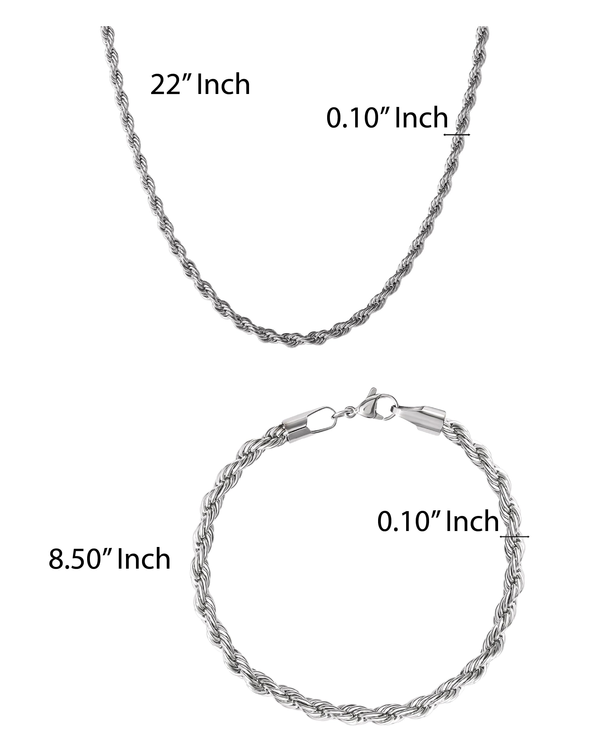 Lucky Brand Mens Rope Chain and Bracelet Set Stainless Steel, 22" Necklace and Bracelet Set