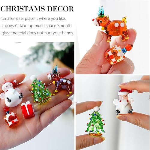 Miniatura 7 de H&D HYALINE & DORA Juego de 5 figuras navideñas de vidrio soplado, figuras navideñas en miniatura, adornos navideños hechos a mano, centro de mesa