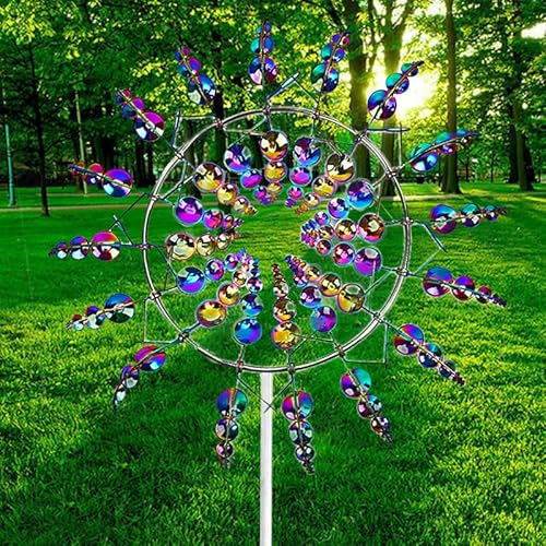 Magical Windmill Metal Wind Spinner Outdoor - Kinetic Wind Sculptures & Spinners 3D Wind Spinner Wind Powered Eye Catcher Wind Art for Yard Patio Wind Spinner Colorful (Colorful-1)