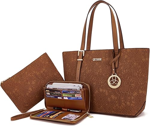Miniatura 13 de Qiyuer - Bolsos para mujer, carteras, juegos de bolsos con asa superior, bolsos de hombro, bolso de mano, bolso de trabajo con cartera a juego, 3